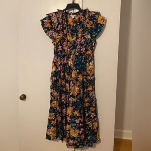 Crown & Ivy Swiss Dot Navy Floral Midi Dress